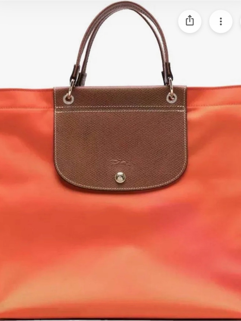 Longchamp Orange Nylon Tote with Brown Leather Flap - Picture 4 of 4